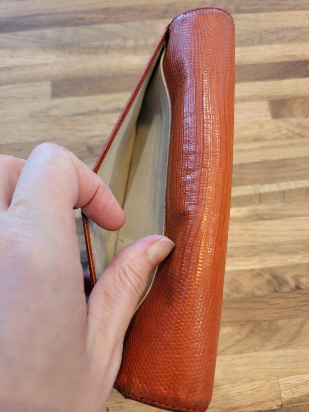 Vintage Kate Spade Burnt Orange Snake Embossed Long Leather Tri Fold Wallet - Picture 12 of 15